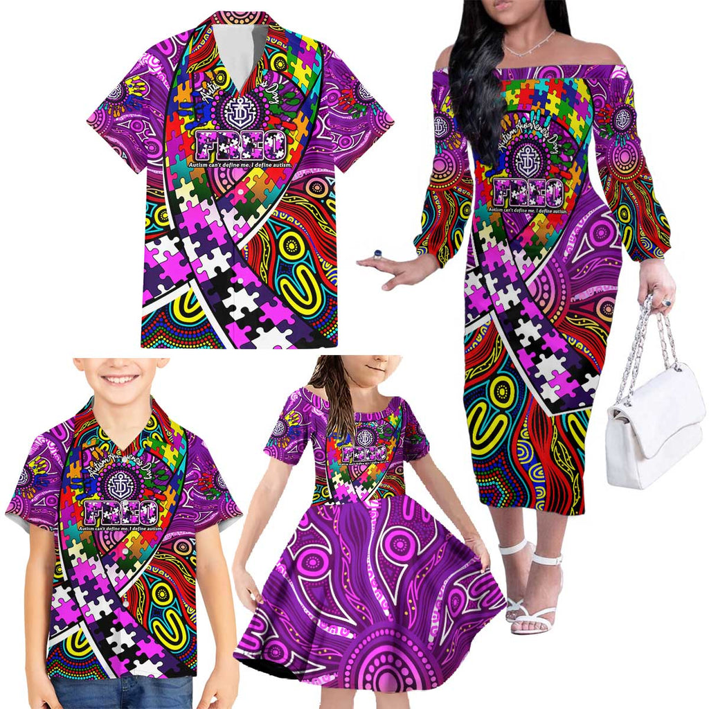 Autism Awareness Australia Fremantle Freo Family Matching Off The Shoulder Long Sleeve Dress and Hawaiian Shirt Aboriginal Indigenous Art