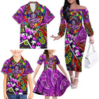 Autism Awareness Australia Fremantle Freo Family Matching Off The Shoulder Long Sleeve Dress and Hawaiian Shirt Aboriginal Indigenous Art
