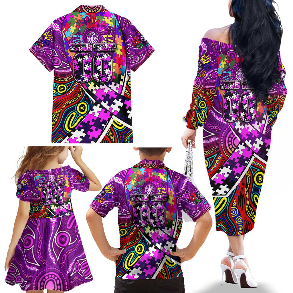 Autism Awareness Australia Fremantle Freo Family Matching Off The Shoulder Long Sleeve Dress and Hawaiian Shirt Aboriginal Indigenous Art