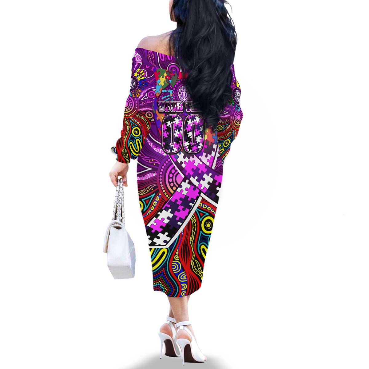 Autism Awareness Australia Fremantle Freo Family Matching Off The Shoulder Long Sleeve Dress and Hawaiian Shirt Aboriginal Indigenous Art