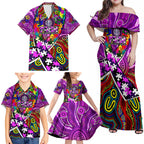 Autism Awareness Australia Fremantle Freo Family Matching Off Shoulder Maxi Dress and Hawaiian Shirt Aboriginal Indigenous Art