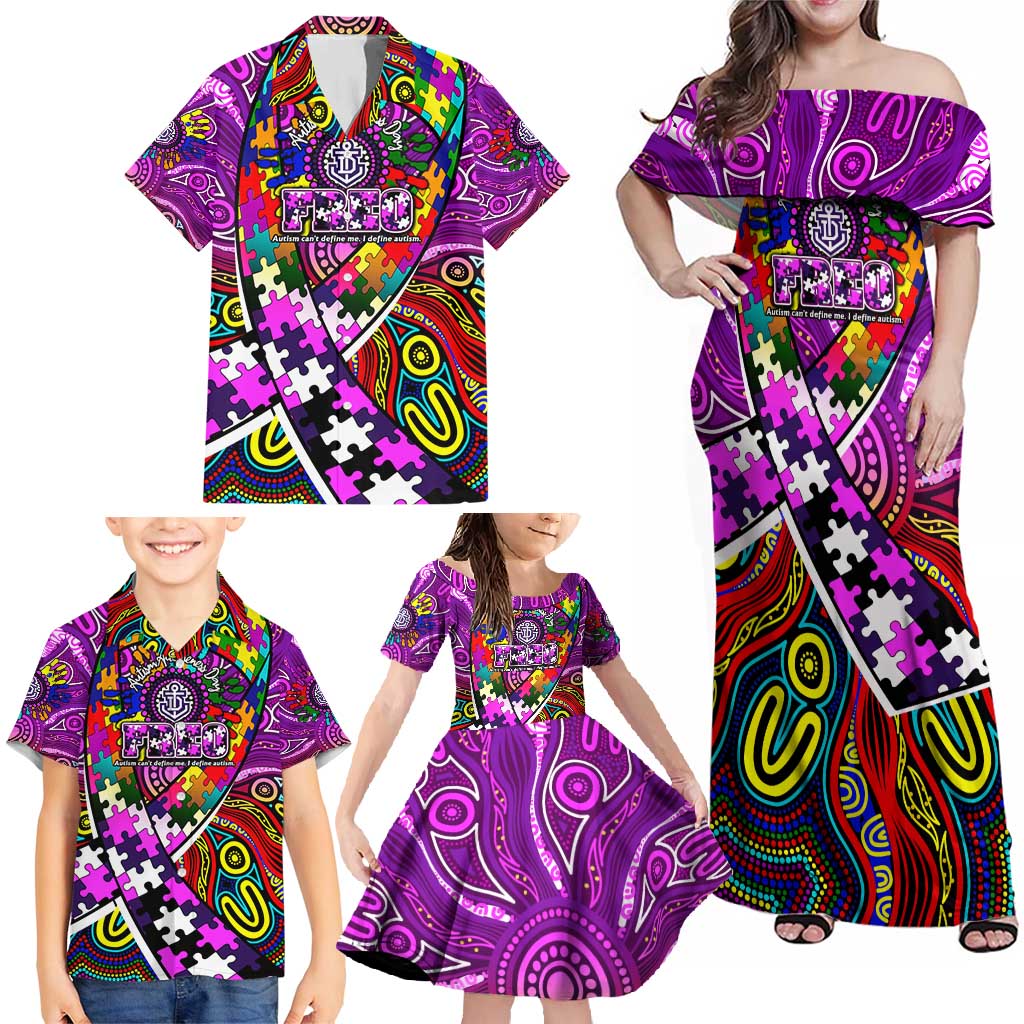 Autism Awareness Australia Fremantle Freo Family Matching Off Shoulder Maxi Dress and Hawaiian Shirt Aboriginal Indigenous Art