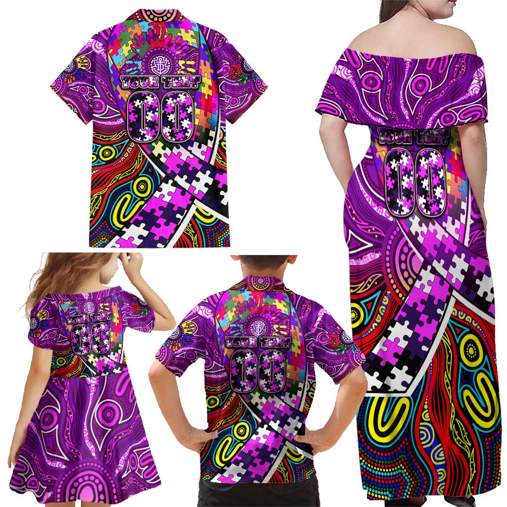 Autism Awareness Australia Fremantle Freo Family Matching Off Shoulder Maxi Dress and Hawaiian Shirt Aboriginal Indigenous Art