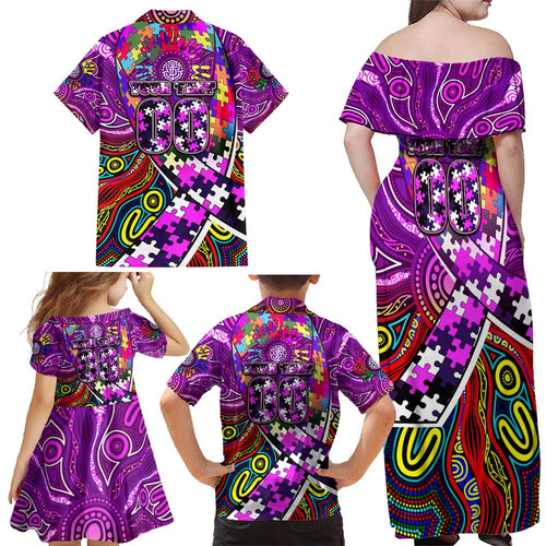 Autism Awareness Australia Fremantle Freo Family Matching Off Shoulder Maxi Dress and Hawaiian Shirt Aboriginal Indigenous Art