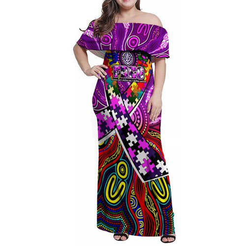 Autism Awareness Australia Fremantle Freo Family Matching Off Shoulder Maxi Dress and Hawaiian Shirt Aboriginal Indigenous Art