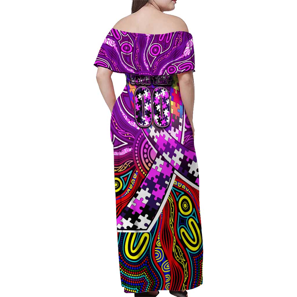 Autism Awareness Australia Fremantle Freo Family Matching Off Shoulder Maxi Dress and Hawaiian Shirt Aboriginal Indigenous Art