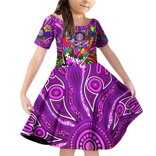 Autism Awareness Australia Fremantle Freo Family Matching Off Shoulder Short Dress and Hawaiian Shirt Aboriginal Indigenous Art