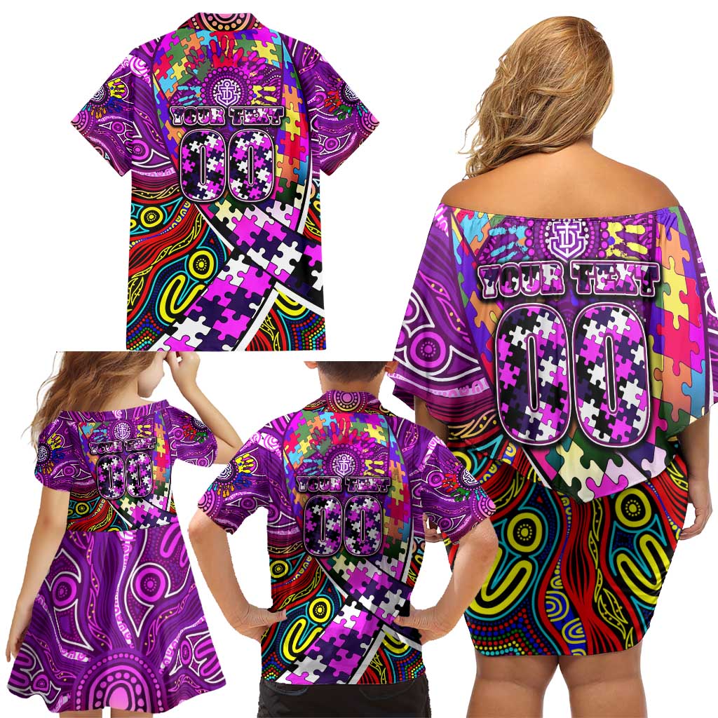 Autism Awareness Australia Fremantle Freo Family Matching Off Shoulder Short Dress and Hawaiian Shirt Aboriginal Indigenous Art