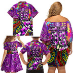 Autism Awareness Australia Fremantle Freo Family Matching Off Shoulder Short Dress and Hawaiian Shirt Aboriginal Indigenous Art
