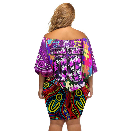 Autism Awareness Australia Fremantle Freo Family Matching Off Shoulder Short Dress and Hawaiian Shirt Aboriginal Indigenous Art