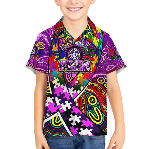 Autism Awareness Australia Fremantle Freo Family Matching Off Shoulder Short Dress and Hawaiian Shirt Aboriginal Indigenous Art