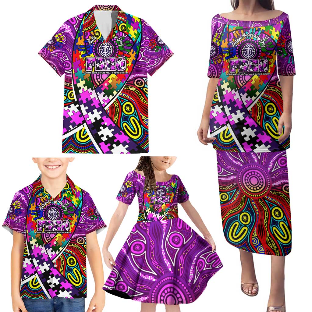 Autism Awareness Australia Fremantle Freo Family Matching Puletasi and Hawaiian Shirt Aboriginal Indigenous Art