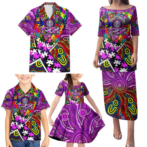 Autism Awareness Australia Fremantle Freo Family Matching Puletasi and Hawaiian Shirt Aboriginal Indigenous Art