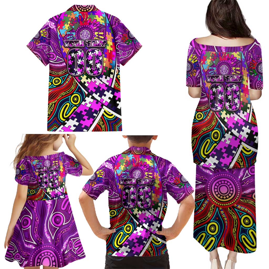 Autism Awareness Australia Fremantle Freo Family Matching Puletasi and Hawaiian Shirt Aboriginal Indigenous Art