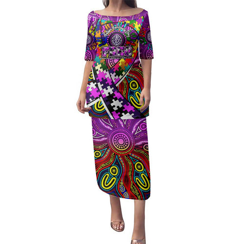 Autism Awareness Australia Fremantle Freo Family Matching Puletasi and Hawaiian Shirt Aboriginal Indigenous Art