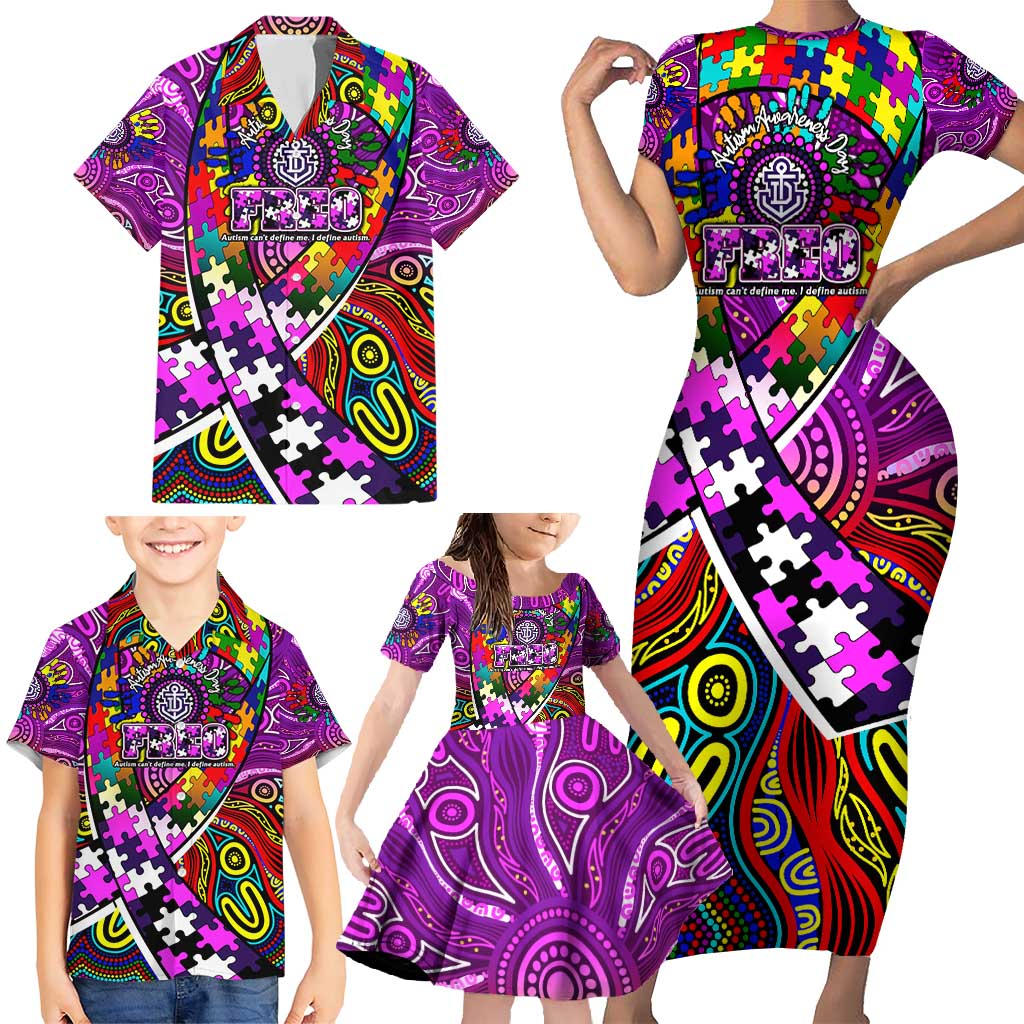 Autism Awareness Australia Fremantle Freo Family Matching Short Sleeve Bodycon Dress and Hawaiian Shirt Aboriginal Indigenous Art