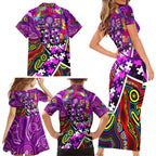 Autism Awareness Australia Fremantle Freo Family Matching Short Sleeve Bodycon Dress and Hawaiian Shirt Aboriginal Indigenous Art