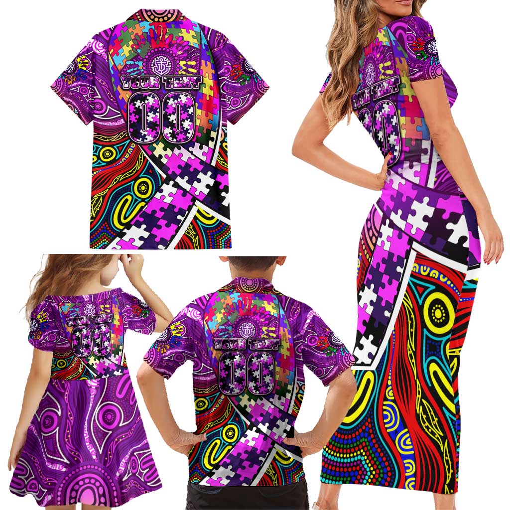 Autism Awareness Australia Fremantle Freo Family Matching Short Sleeve Bodycon Dress and Hawaiian Shirt Aboriginal Indigenous Art
