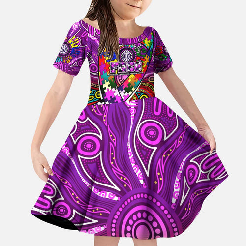 Autism Awareness Australia Fremantle Freo Kid Short Sleeve Dress Aboriginal Indigenous Art
