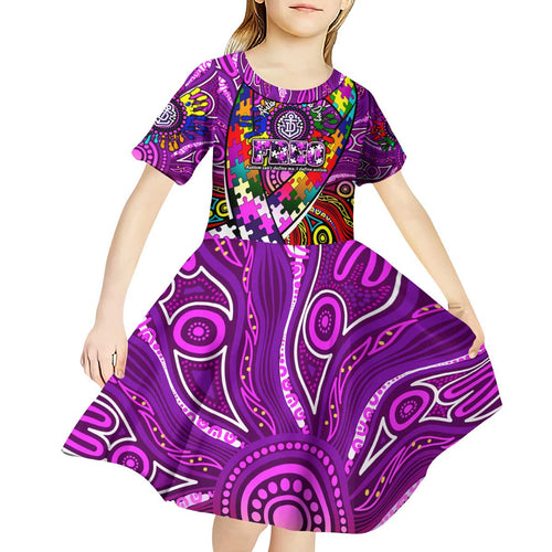 Autism Awareness Australia Fremantle Freo Kid Short Sleeve Dress Aboriginal Indigenous Art