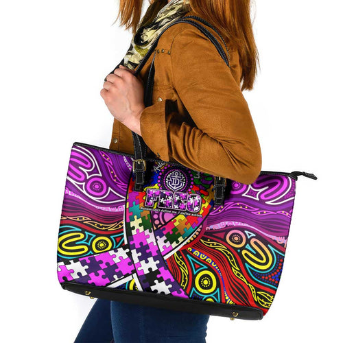 Autism Awareness Australia Fremantle Freo Leather Tote Bag Aboriginal Indigenous Art