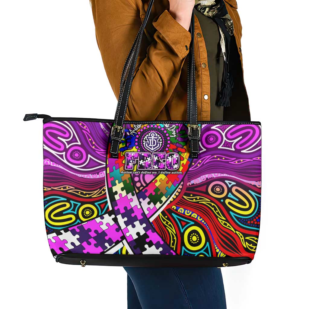 Autism Awareness Australia Fremantle Freo Leather Tote Bag Aboriginal Indigenous Art