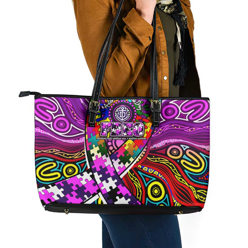 Autism Awareness Australia Fremantle Freo Leather Tote Bag Aboriginal Indigenous Art