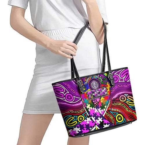 Autism Awareness Australia Fremantle Freo Leather Tote Bag Aboriginal Indigenous Art