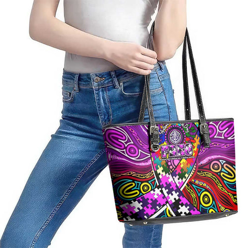 Autism Awareness Australia Fremantle Freo Leather Tote Bag Aboriginal Indigenous Art