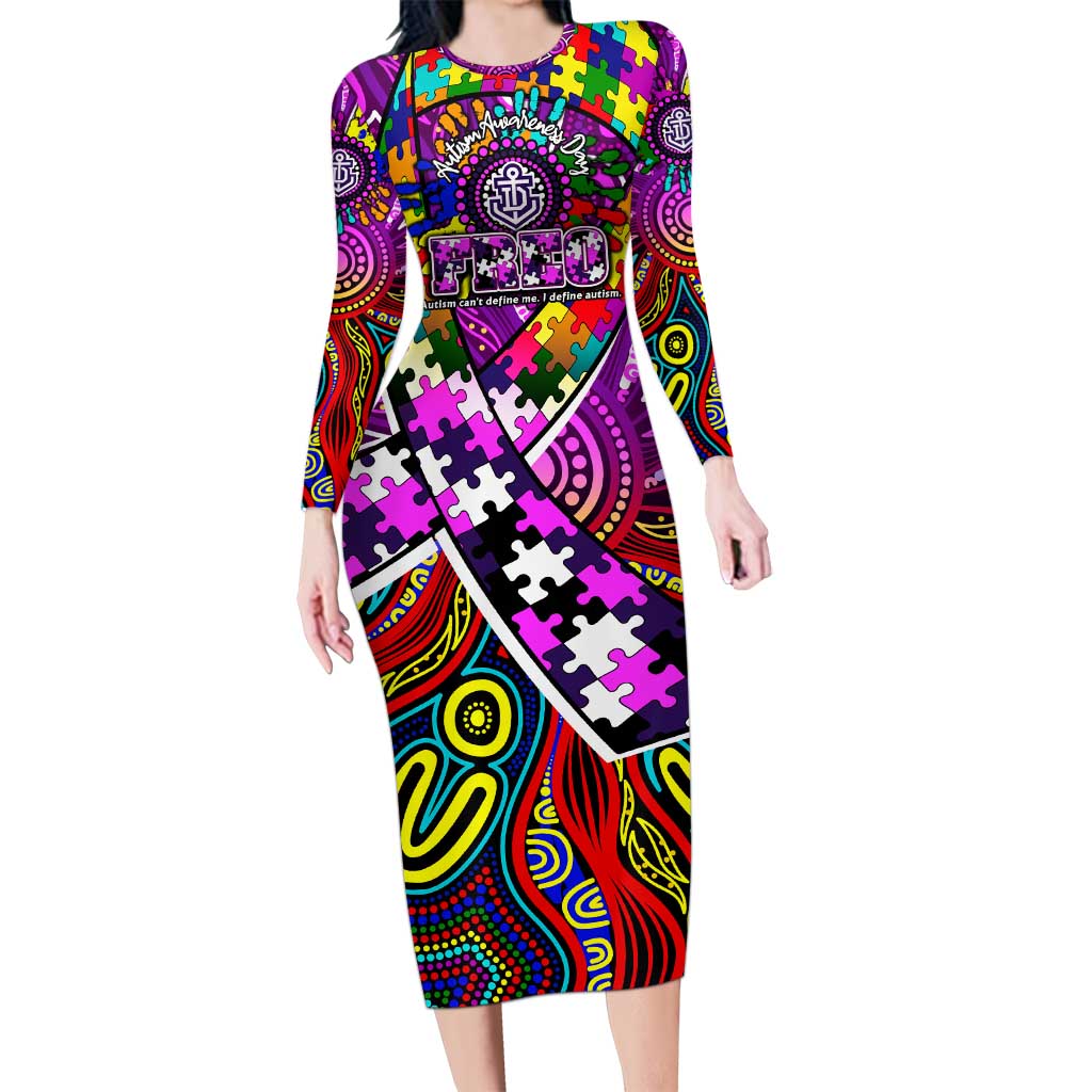 Autism Awareness Australia Fremantle Freo Long Sleeve Bodycon Dress Aboriginal Indigenous Art