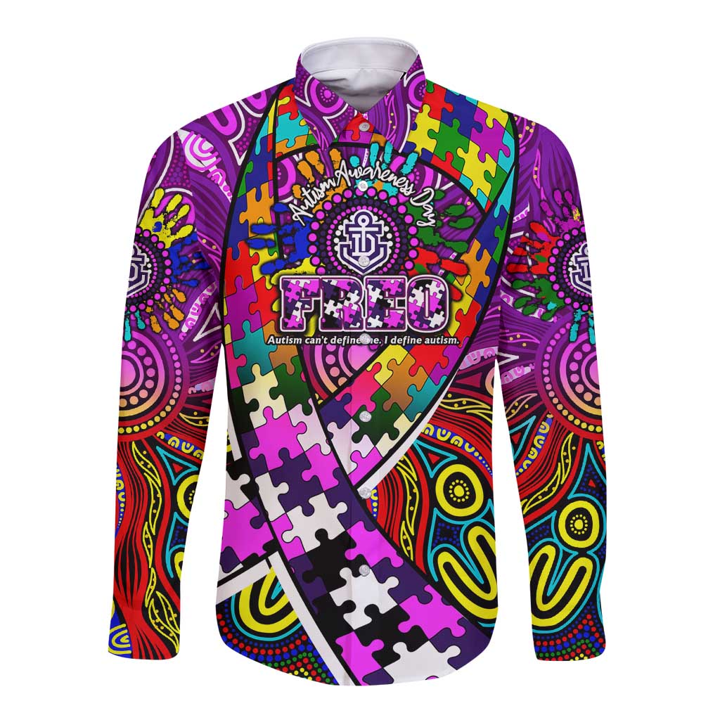 Autism Awareness Australia Fremantle Freo Long Sleeve Button Shirt Aboriginal Indigenous Art