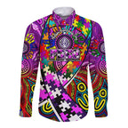 Autism Awareness Australia Fremantle Freo Long Sleeve Button Shirt Aboriginal Indigenous Art