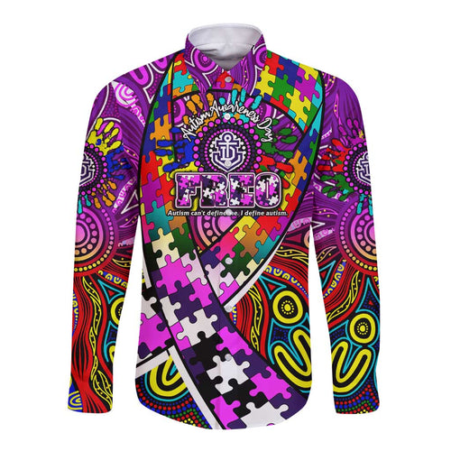 Autism Awareness Australia Fremantle Freo Long Sleeve Button Shirt Aboriginal Indigenous Art