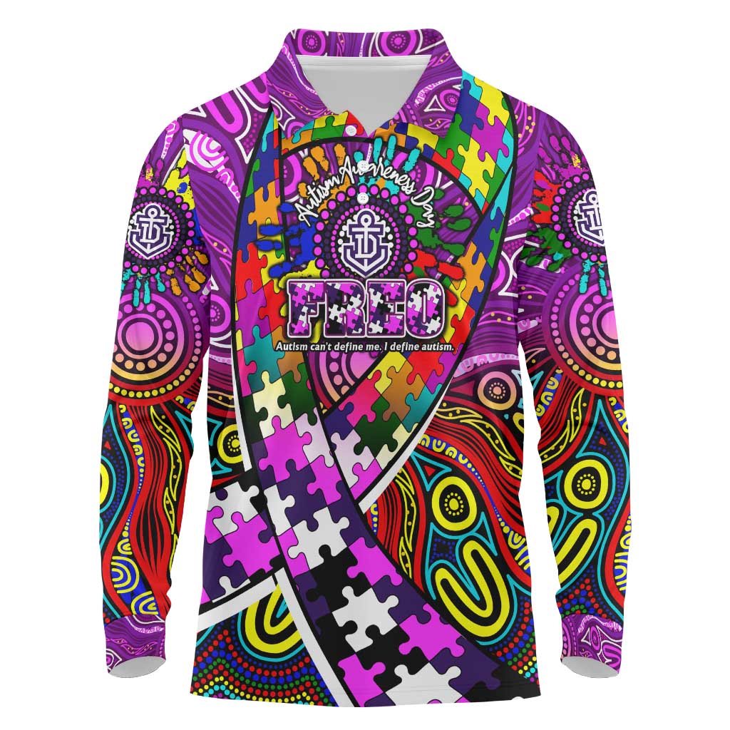 Autism Awareness Australia Fremantle Freo Long Sleeve Polo Shirt Aboriginal Indigenous Art