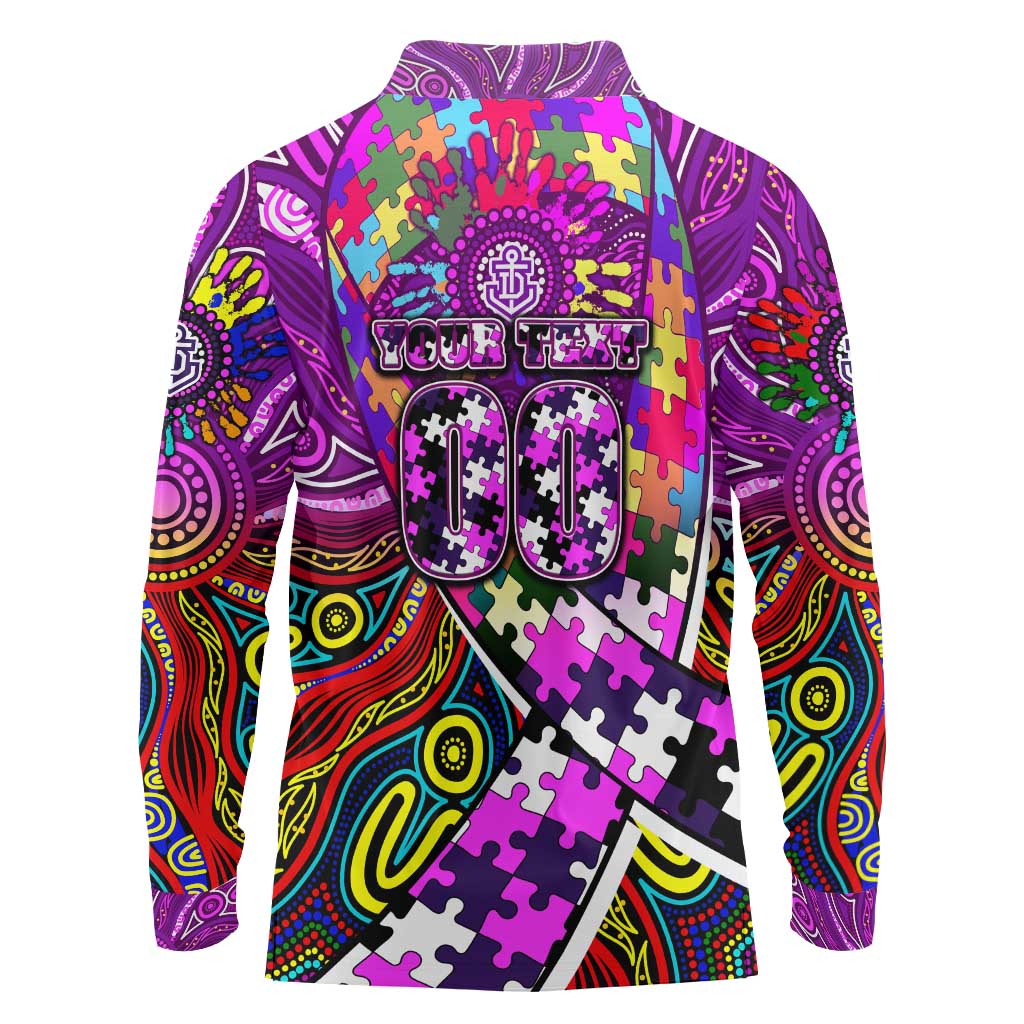 Autism Awareness Australia Fremantle Freo Long Sleeve Polo Shirt Aboriginal Indigenous Art