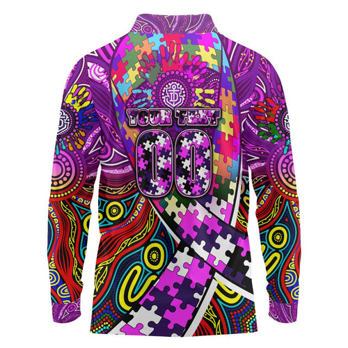 Autism Awareness Australia Fremantle Freo Long Sleeve Polo Shirt Aboriginal Indigenous Art