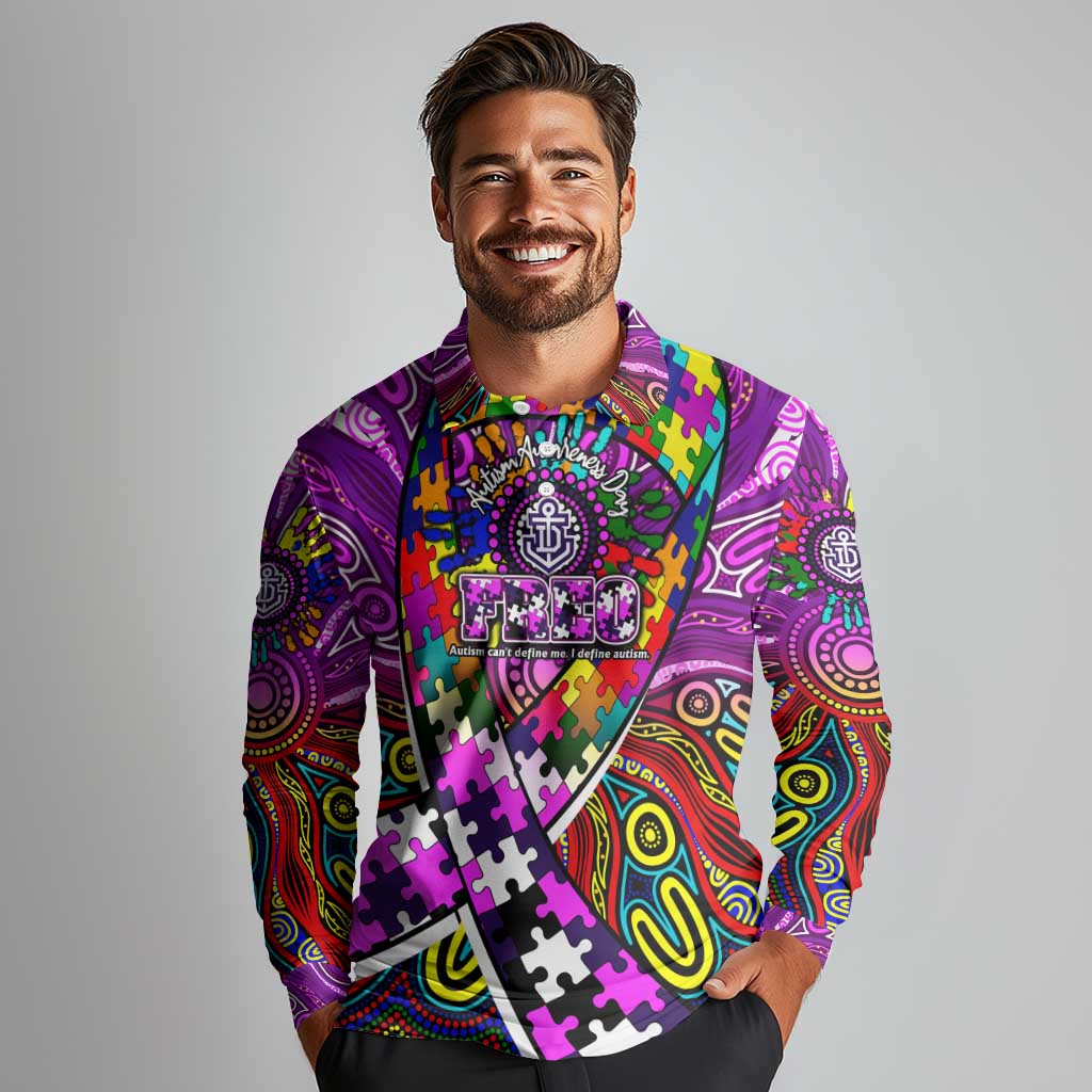 Autism Awareness Australia Fremantle Freo Long Sleeve Polo Shirt Aboriginal Indigenous Art