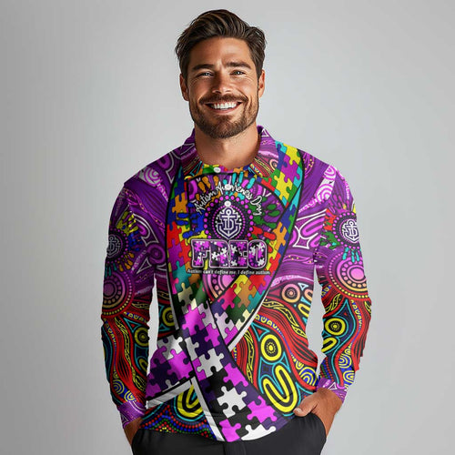 Autism Awareness Australia Fremantle Freo Long Sleeve Polo Shirt Aboriginal Indigenous Art