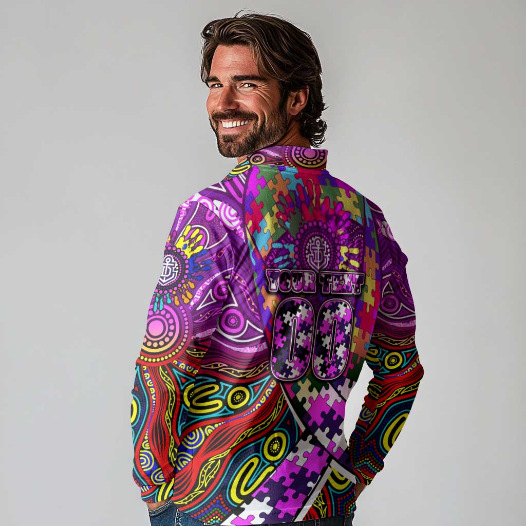 Autism Awareness Australia Fremantle Freo Long Sleeve Polo Shirt Aboriginal Indigenous Art