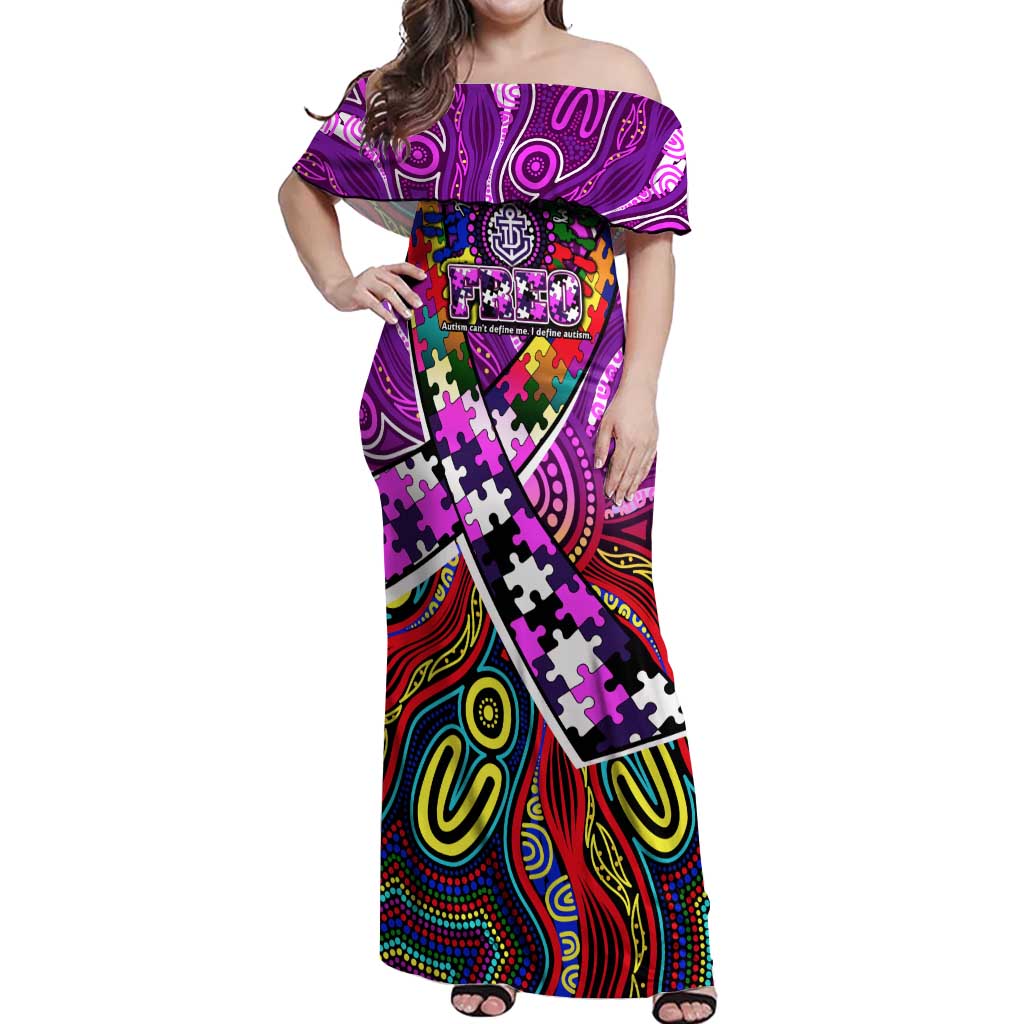 Autism Awareness Australia Fremantle Freo Off Shoulder Maxi Dress Aboriginal Indigenous Art