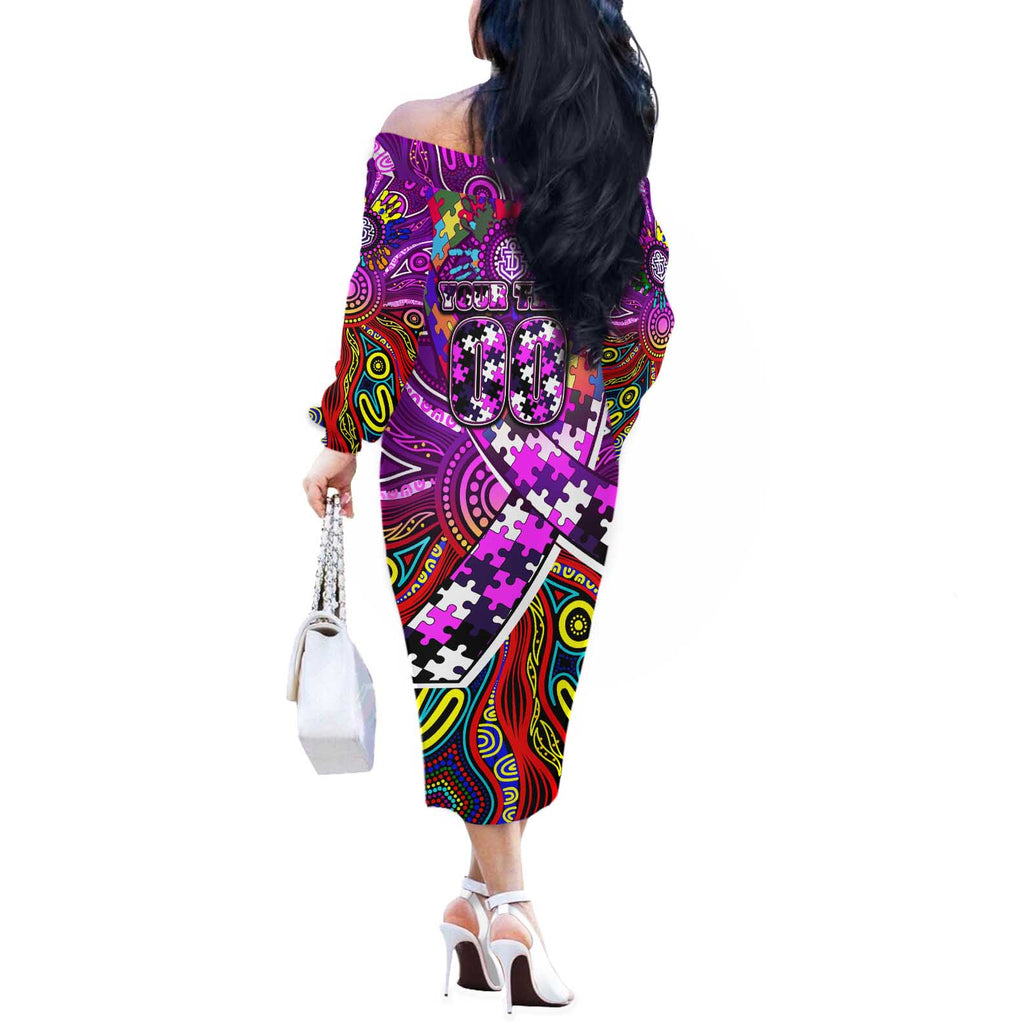 Autism Awareness Australia Fremantle Freo Off The Shoulder Long Sleeve Dress Aboriginal Indigenous Art