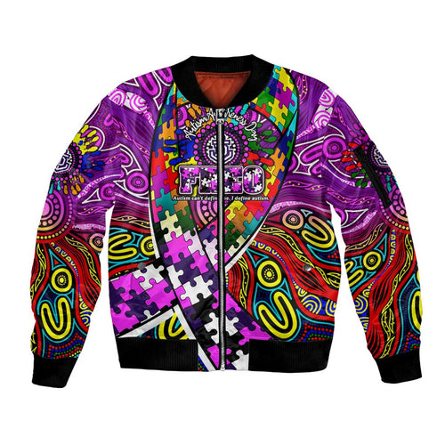 Autism Awareness Australia Fremantle Freo Sleeve Zip Bomber Jacket Aboriginal Indigenous Art