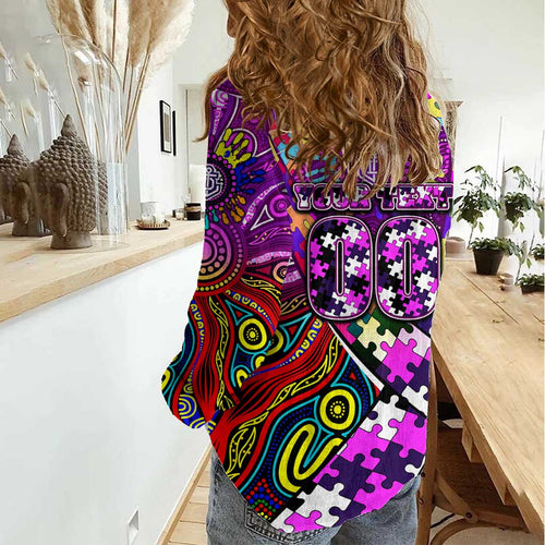 Autism Awareness Australia Fremantle Freo Women Casual Shirt Aboriginal Indigenous Art