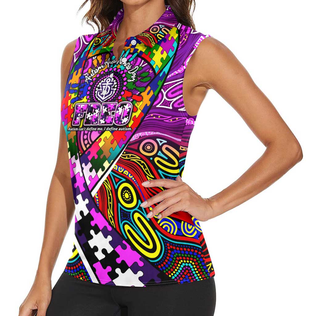 Autism Awareness Australia Fremantle Freo Women Sleeveless Polo Shirt Aboriginal Indigenous Art