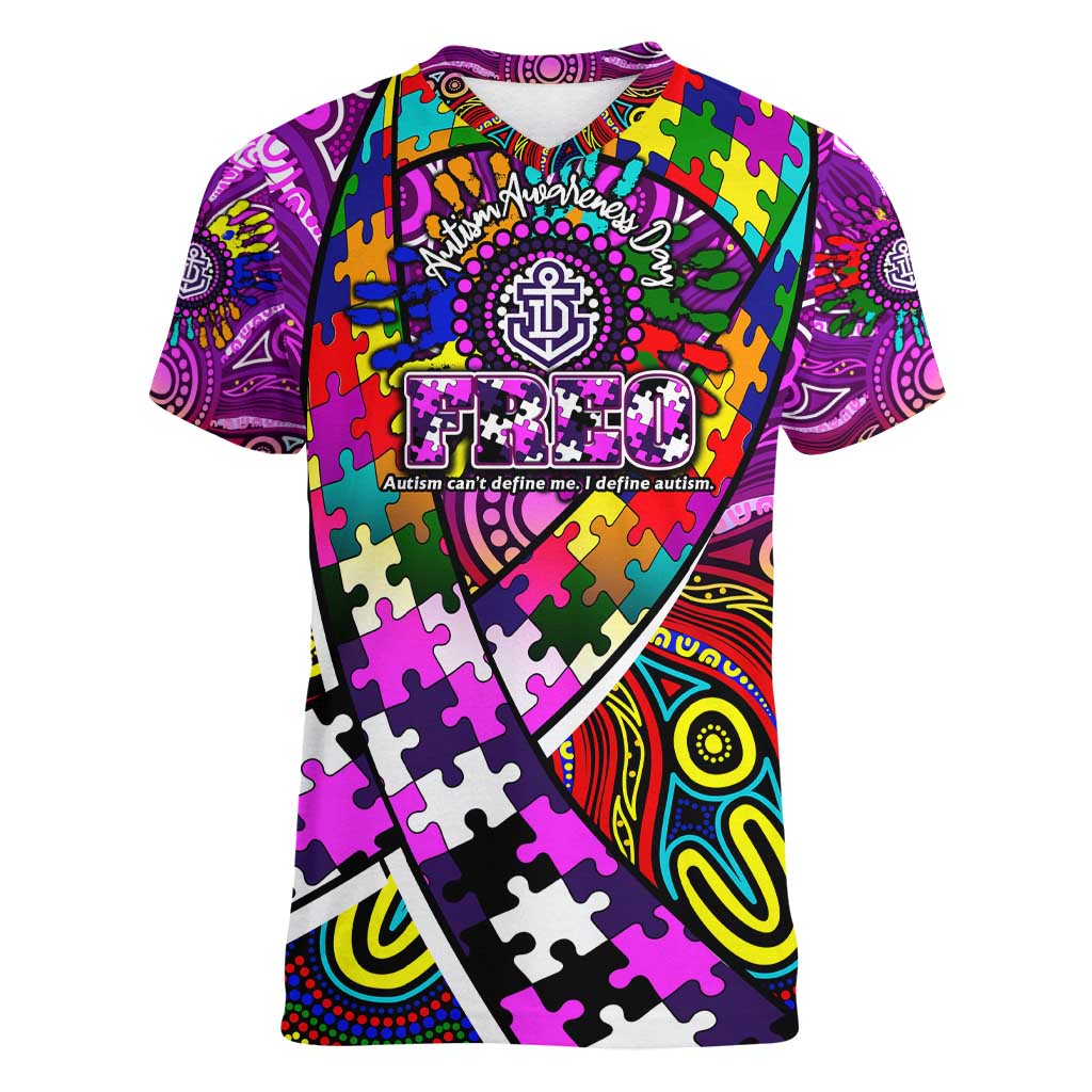 Autism Awareness Australia Fremantle Freo Women V-Neck T-Shirt Aboriginal Indigenous Art