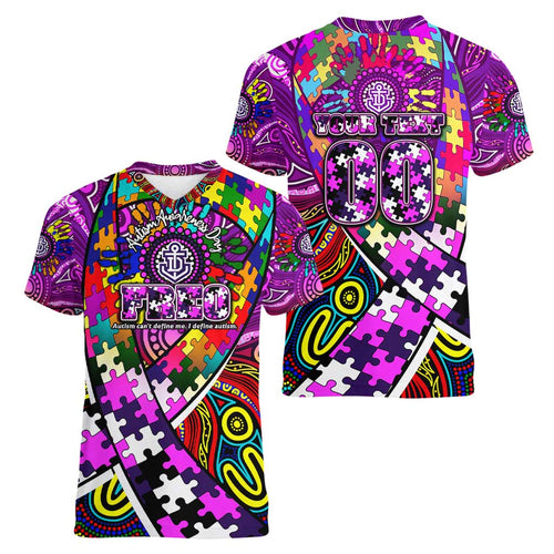 Autism Awareness Australia Fremantle Freo Women V-Neck T-Shirt Aboriginal Indigenous Art