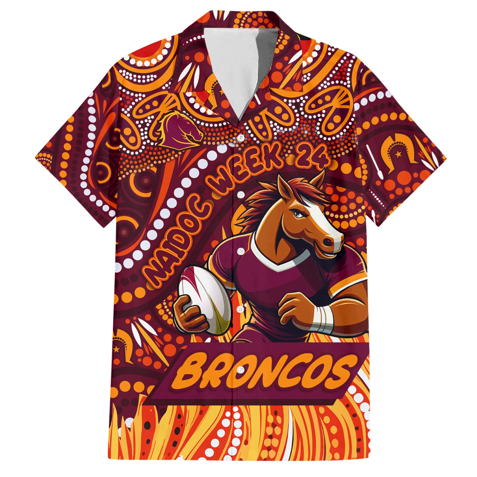 Custom Australia NAIDOC Week 2024 Hawaiian Shirt Brisbane Broncos Mascot Keep The Fire Burning
