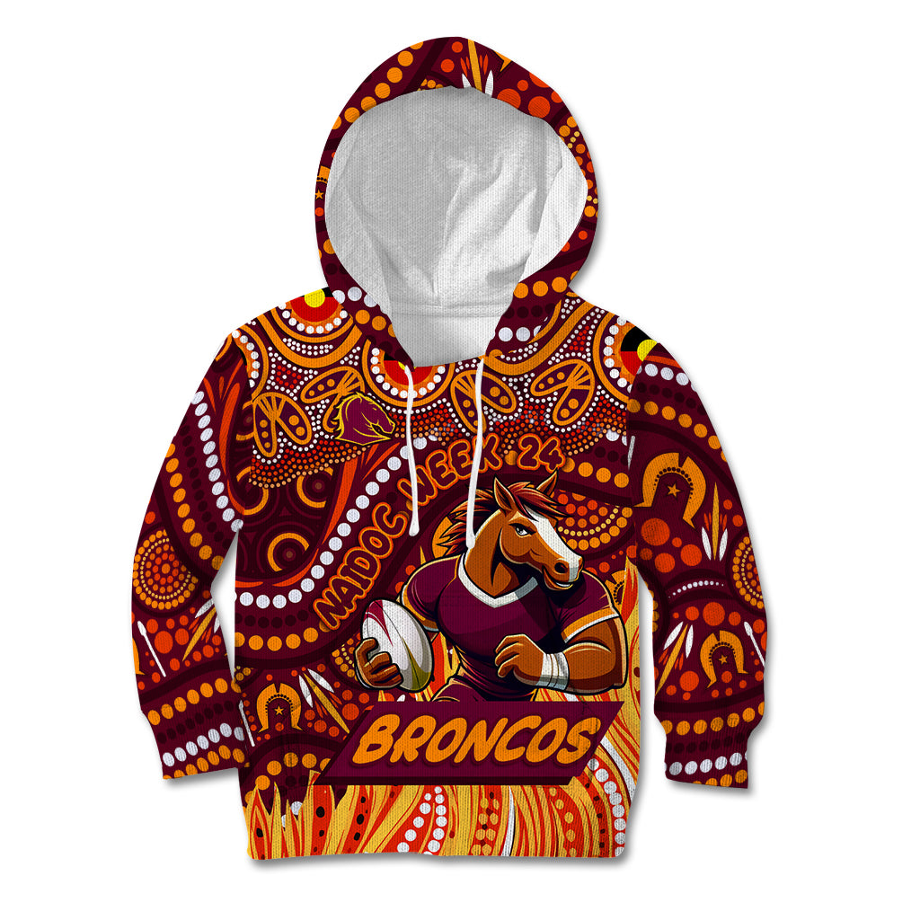 Custom Australia NAIDOC Week 2024 Kid Hoodie Brisbane Broncos Mascot Keep The Fire Burning
