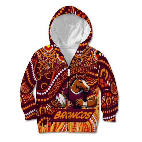 Custom Australia NAIDOC Week 2024 Kid Hoodie Brisbane Broncos Mascot Keep The Fire Burning