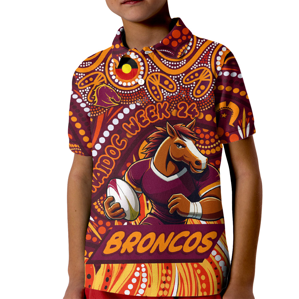 Custom Australia NAIDOC Week 2024 Kid Polo Shirt Brisbane Broncos Mascot Keep The Fire Burning